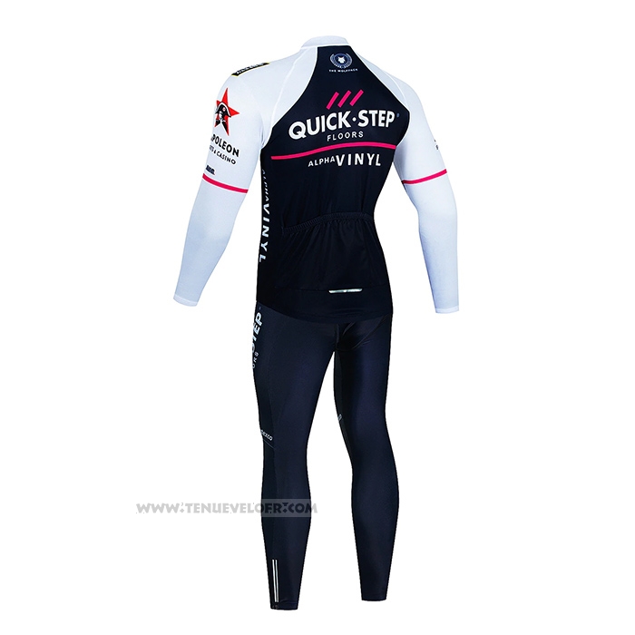 2023 Maillot Cyclisme Deceuninck Quick Step Blanc Noir Manches Longues et Cuissard
